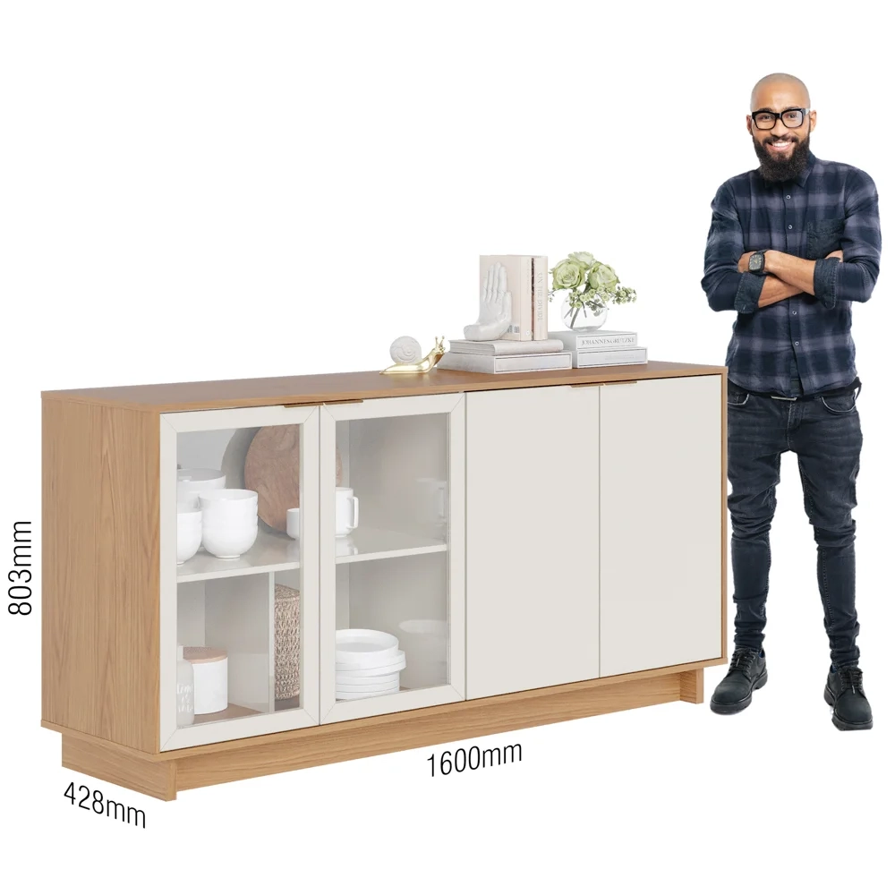 Conjunto Sala de Jantar Cristaleira Tijuca e Buffet Vicky C05 Freijó/Off White - Mpozenato