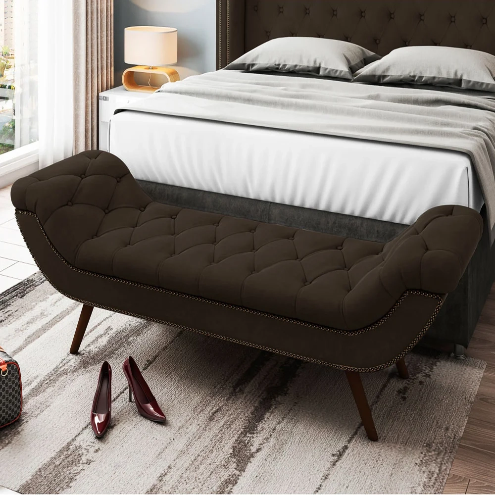 Cabeceira Cama Box Casal 140cm Provença com Calçadeira Vêneto Z37 Veludo Marrom - Mpozenato