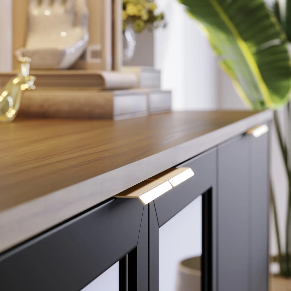 Conjunto Sala de Jantar Cristaleira Tijuca e Buffet Vicky C05 Preto Fosco/Noce Milano - Mpozenato