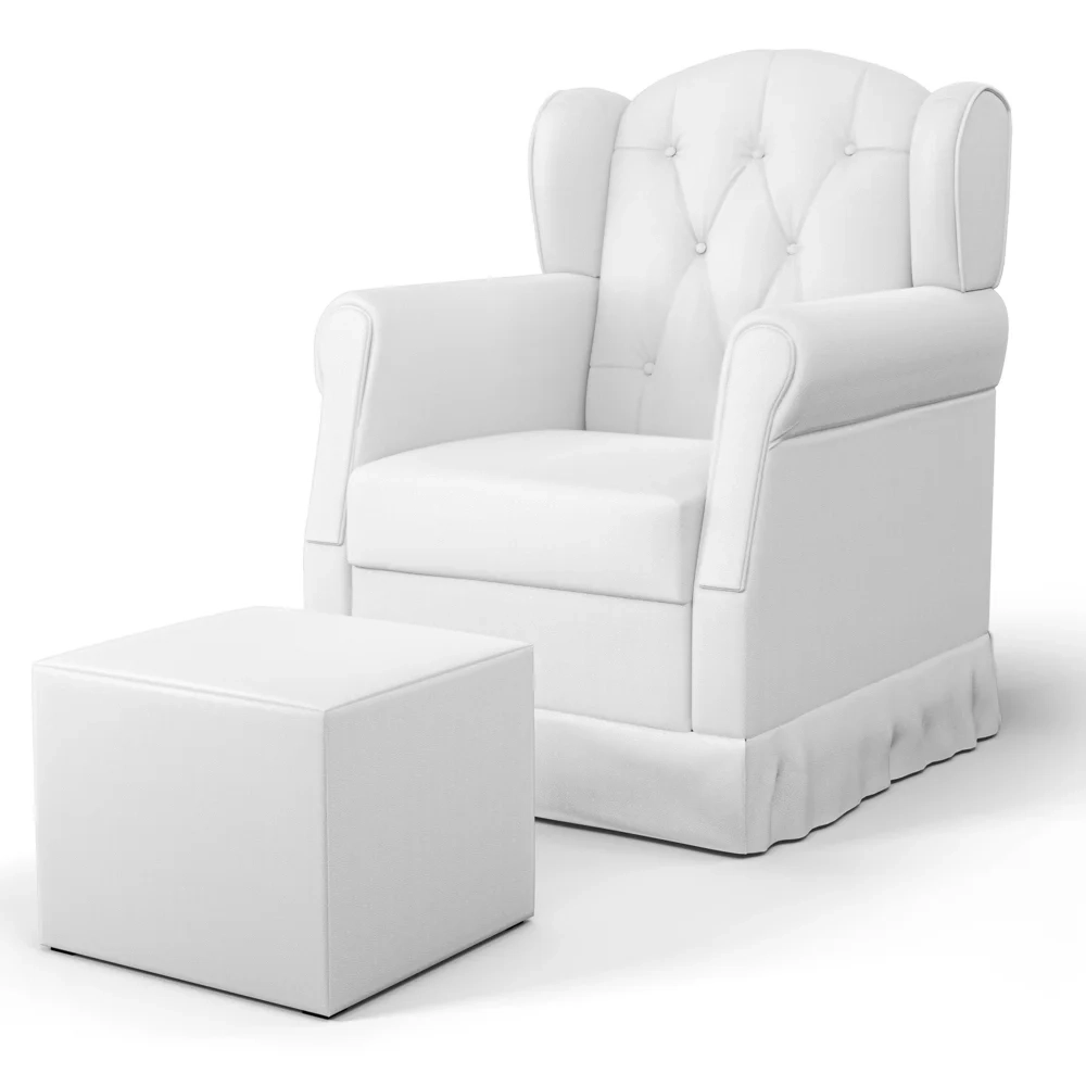 Poltrona de Amamentação com Puff Letícia e Armário Multiuso Bella Branco - Phoenix