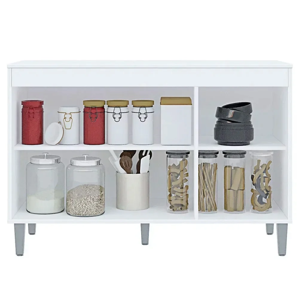 Balcão Gabinete 120cm 3 Portas Com Tampo Manu Branco - AJL Móveis