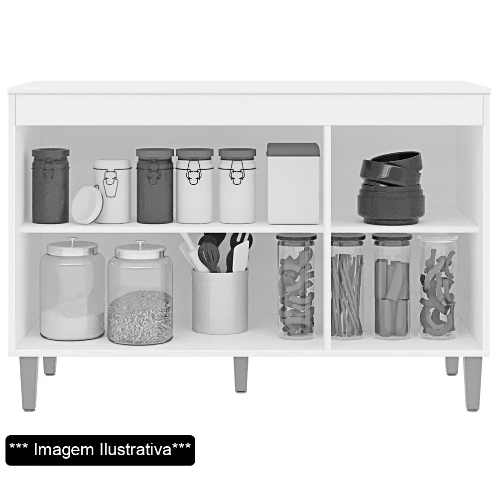 Balcão Gabinete 120cm 3 Portas Com Tampo Manu Preto - AJL Móveis