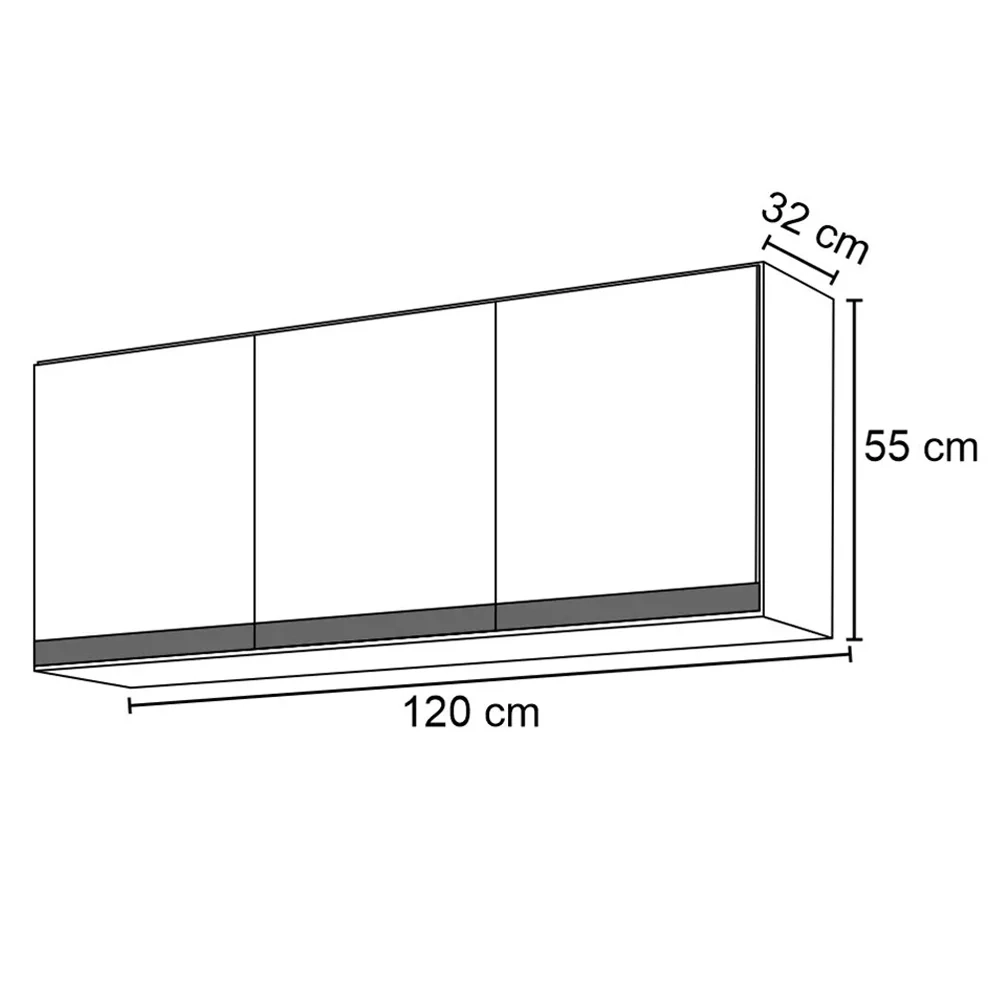Armário Aéreo Andréia e Balcão Gabinete sem Tampo Manu 120cm Preto - AJL Móveis