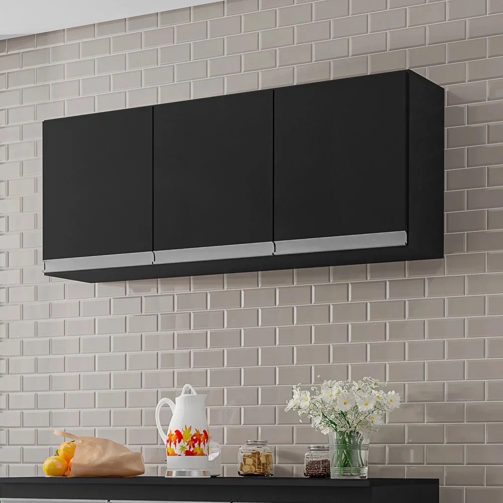 Armário Aéreo Andréia e Balcão Gabinete sem Tampo Manu 120cm Preto - AJL Móveis