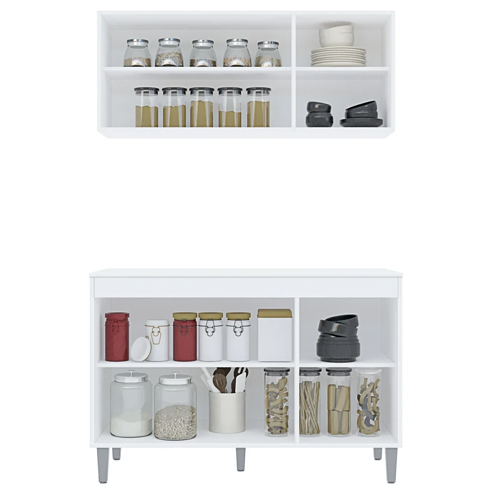 Armário e Balcão Gabinete Para Pia 120cm com Tampo 3 Portas Manu Branco - AJL Móveis