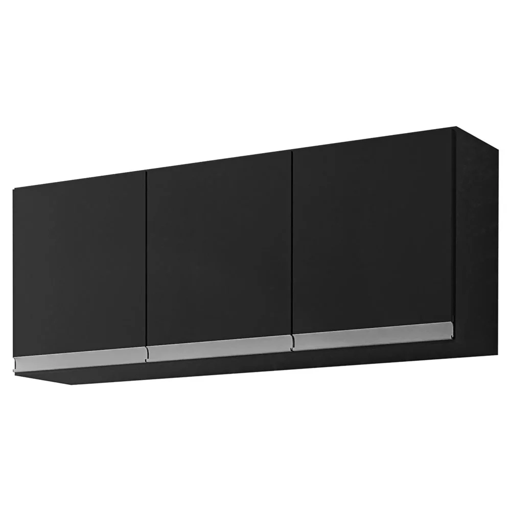 Armário e Balcão Gabinete Para Pia 120cm com Tampo 3 Portas Manu Preto - AJL Móveis