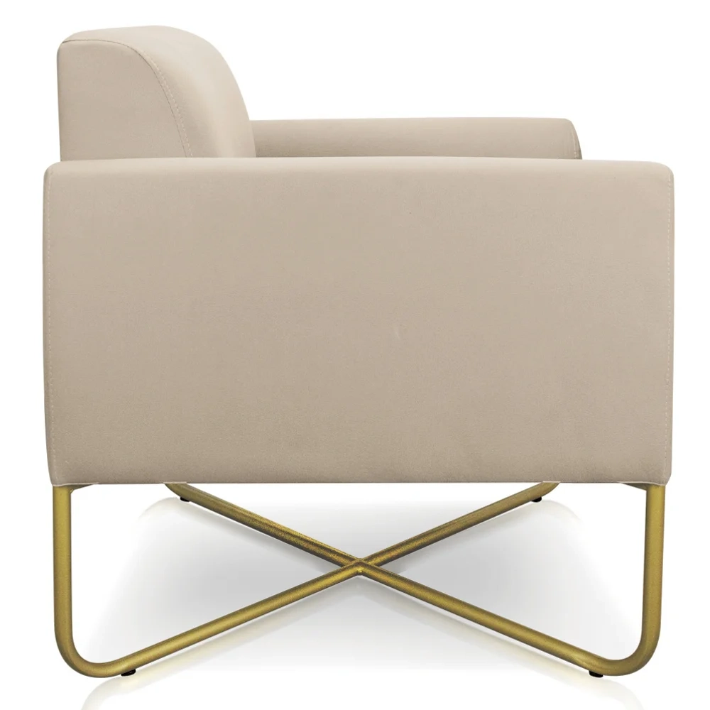 Kit 2 Poltronas Decorativas Base Industrial X Dourada Maressa S03 Suede Bege - Ibiza