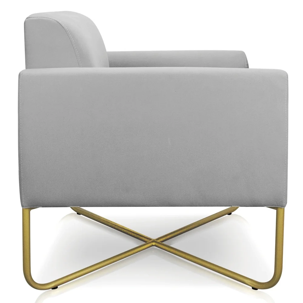 Kit 2 Poltronas Decorativas Base Industrial X Dourada Maressa S10 Suede Cinza - Ibiza