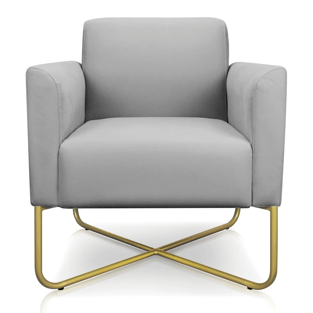 Kit 2 Poltronas Decorativas Base Industrial X Dourada Maressa S10 Suede Cinza - Ibiza