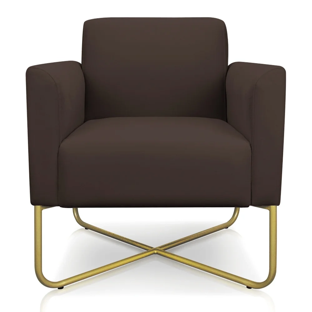 Kit 2 Poltronas Decorativas Base Industrial X Dourada Maressa S06 Suede Marrom - Ibiza