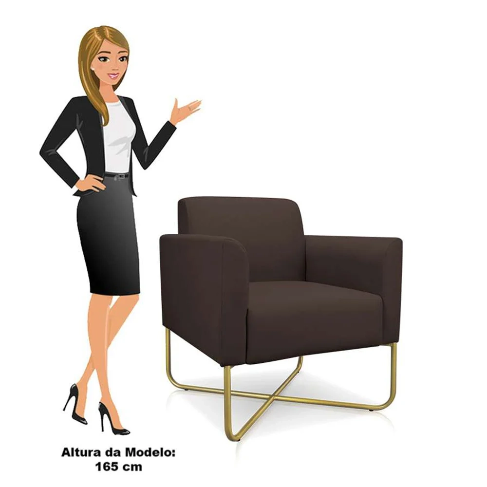 Kit 2 Poltronas Decorativas Base Industrial X Dourada Maressa S06 Suede Marrom - Ibiza