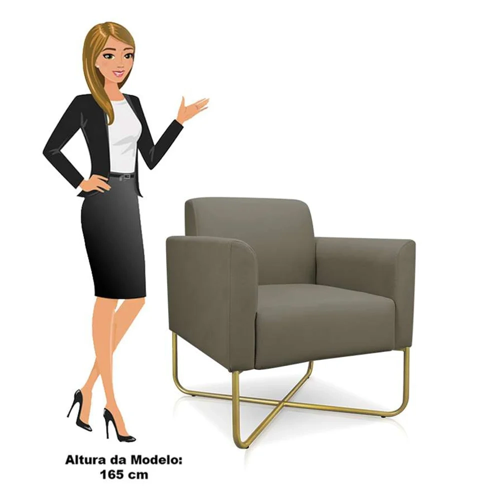 Kit 2 Poltronas Decorativas Base Industrial X Dourada Maressa S12 Suede Marrom Rato - Ibiza