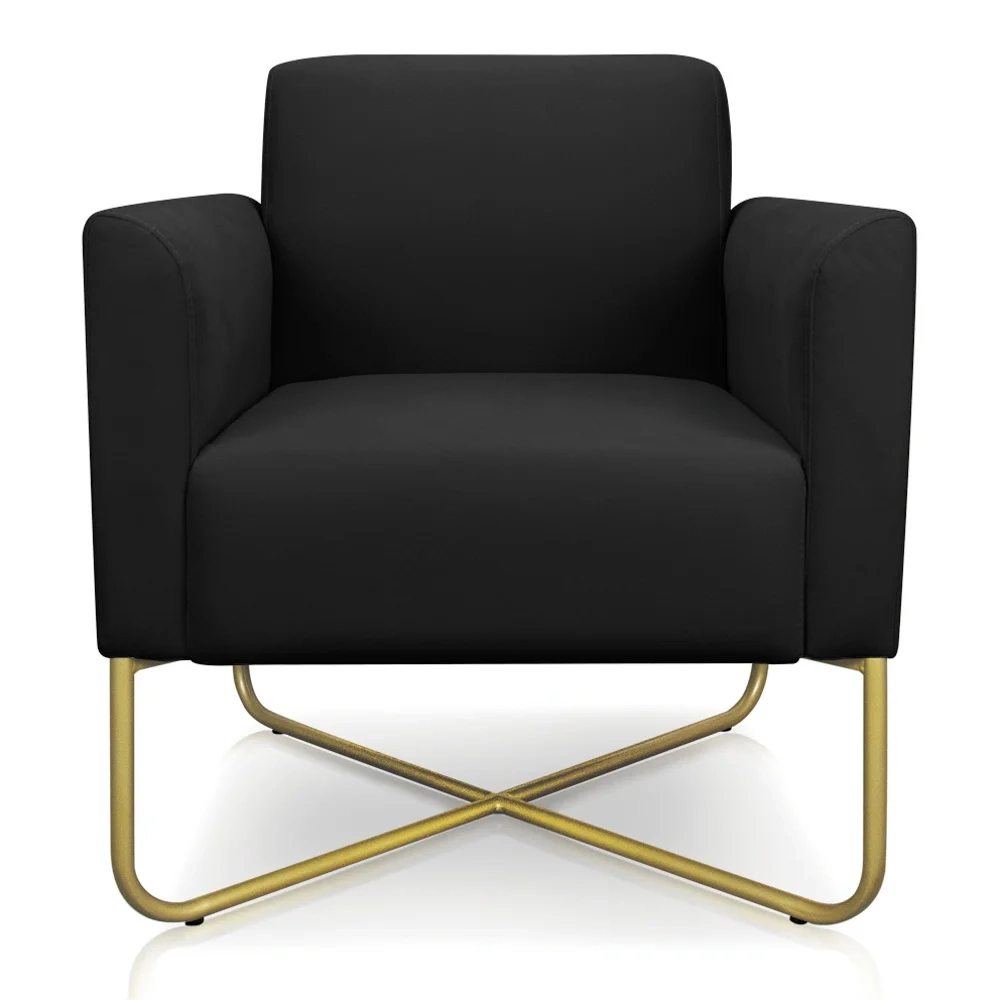 Kit 2 Poltronas Decorativas Base Industrial X Dourada Maressa S07 Suede Preto - Ibiza