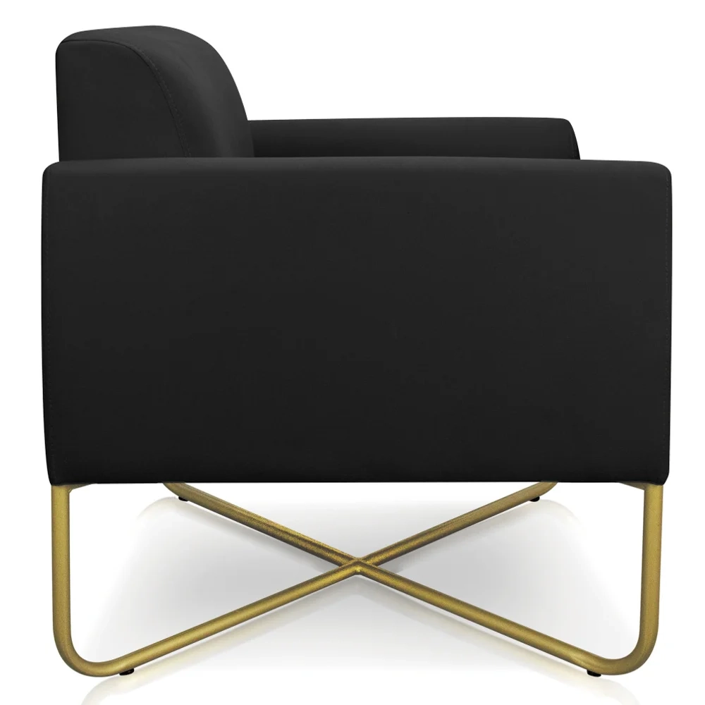 Kit 2 Poltronas Decorativas Base Industrial X Dourada Maressa S07 Suede Preto - Ibiza