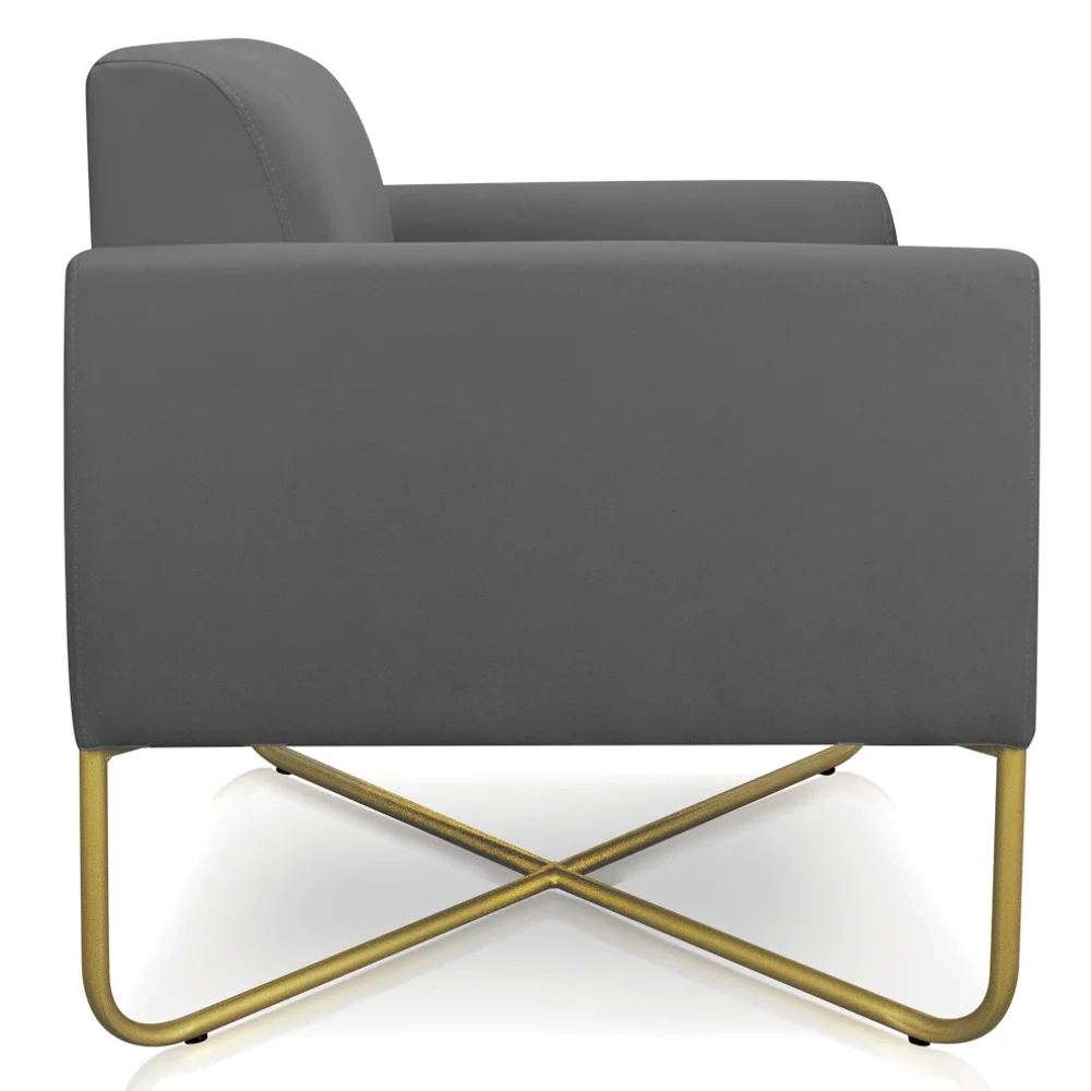 Kit 2 Poltronas Decorativas Base Industrial X Dourada Maressa S08 Suede Grafite - Ibiza