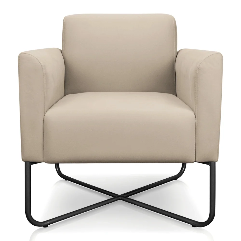 Kit 2 Poltronas Decorativas Base Industrial X Preta Maressa S03 Suede Bege - Ibiza