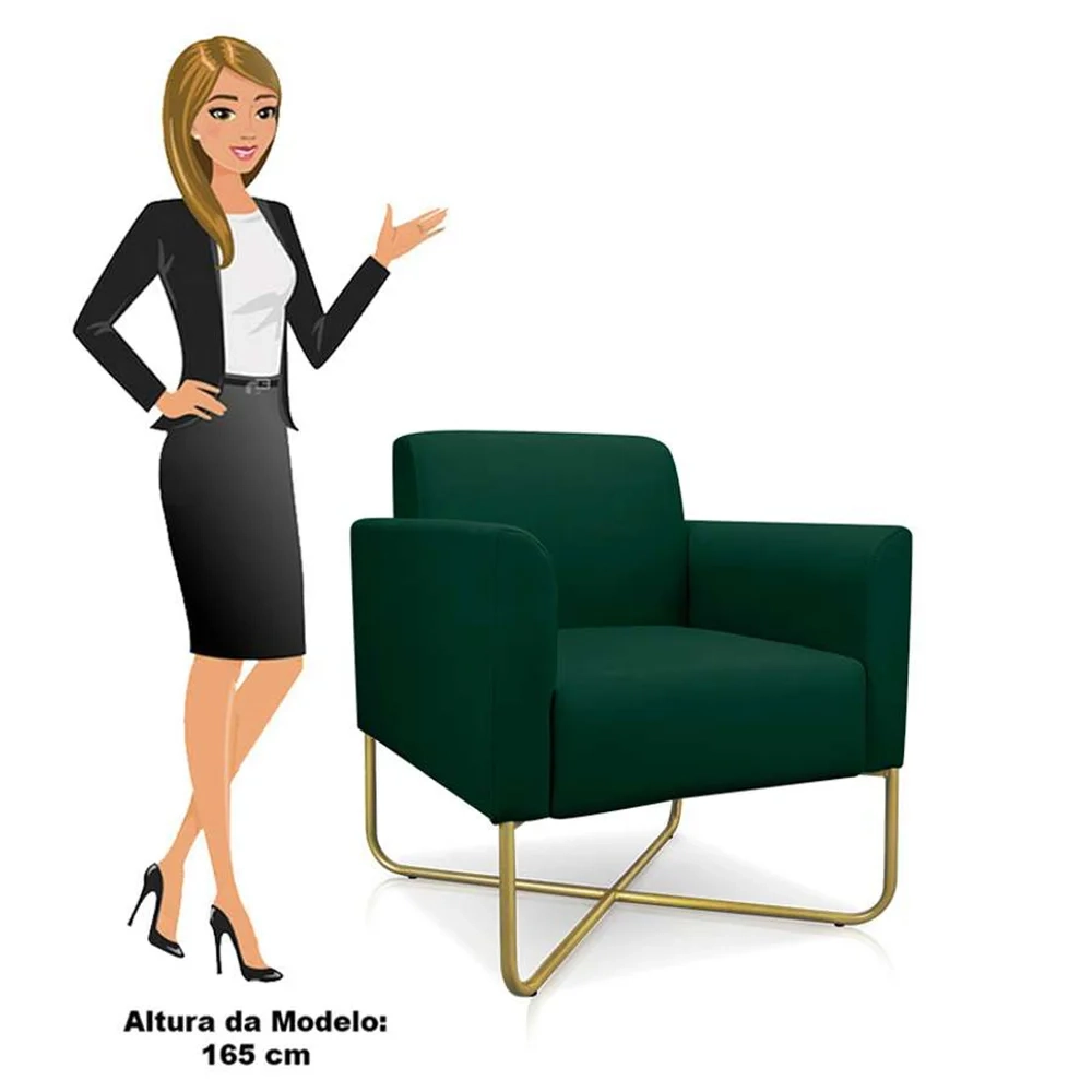 Kit 2 Poltronas Decorativas Base Industrial X Dourada Maressa S23 Suede Verde - Ibiza