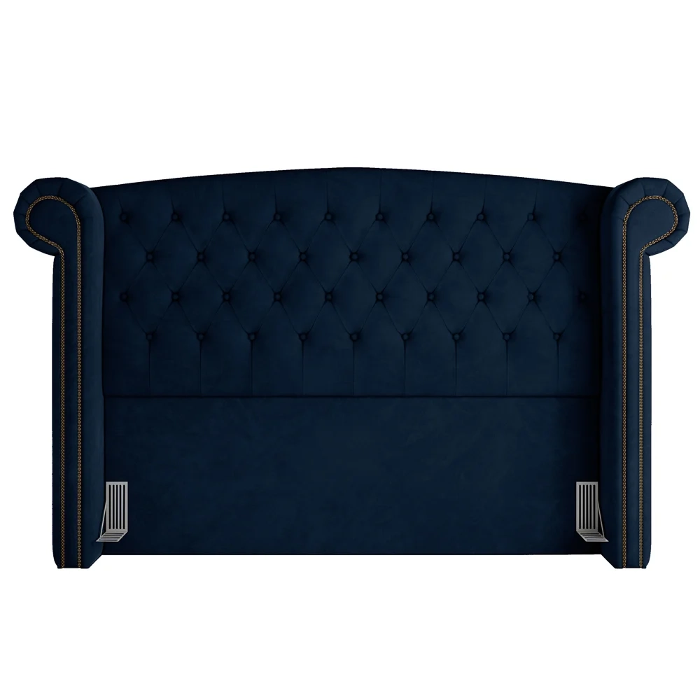 Cabeceira Cama Box Casal 140cm Provença com Calçadeira Vêneto Z37 Veludo Azul Marinho - Mpozenato