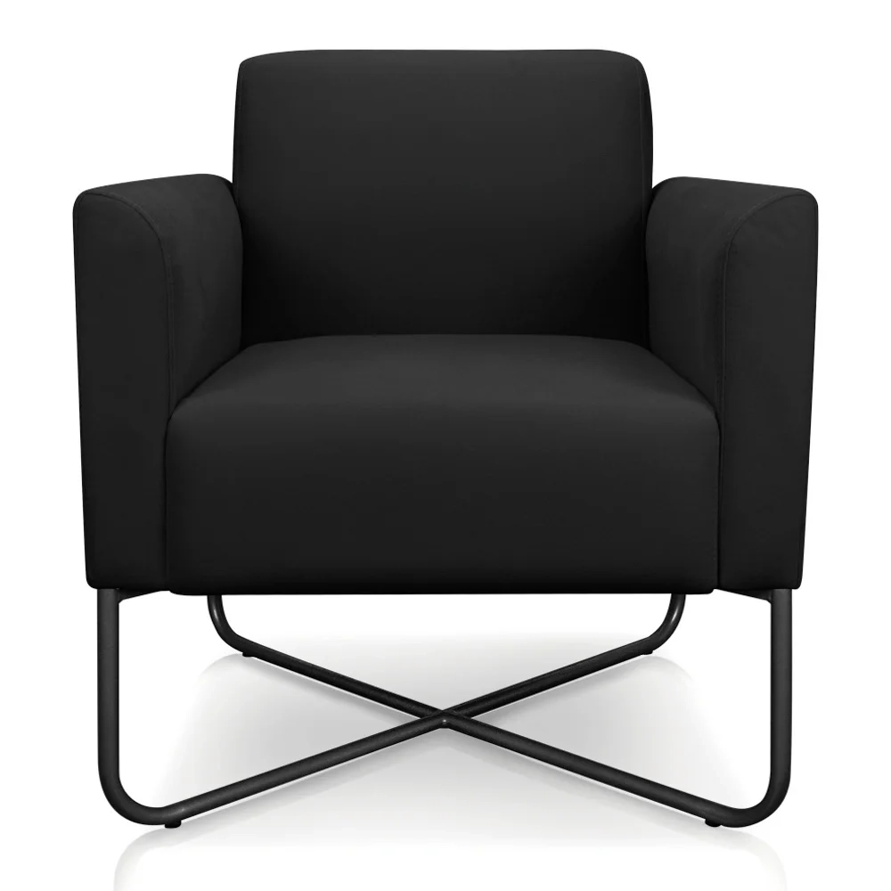 Kit 2 Poltronas Decorativas Base Industrial X Preta Maressa S07 Suede Preto - Ibiza