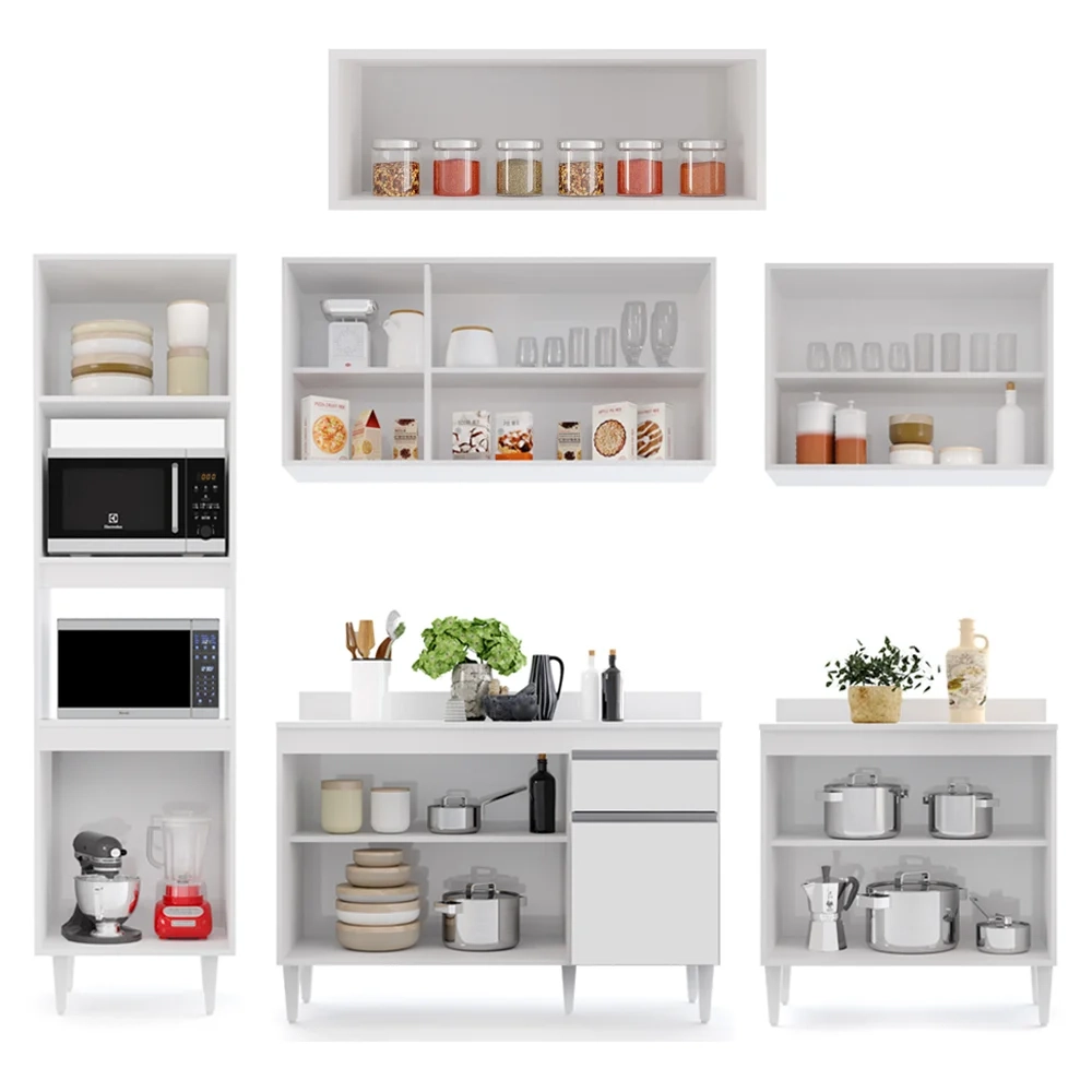 Cozinha Modulada 6 Módulos Composição 8 Branco - Lumil Móveis