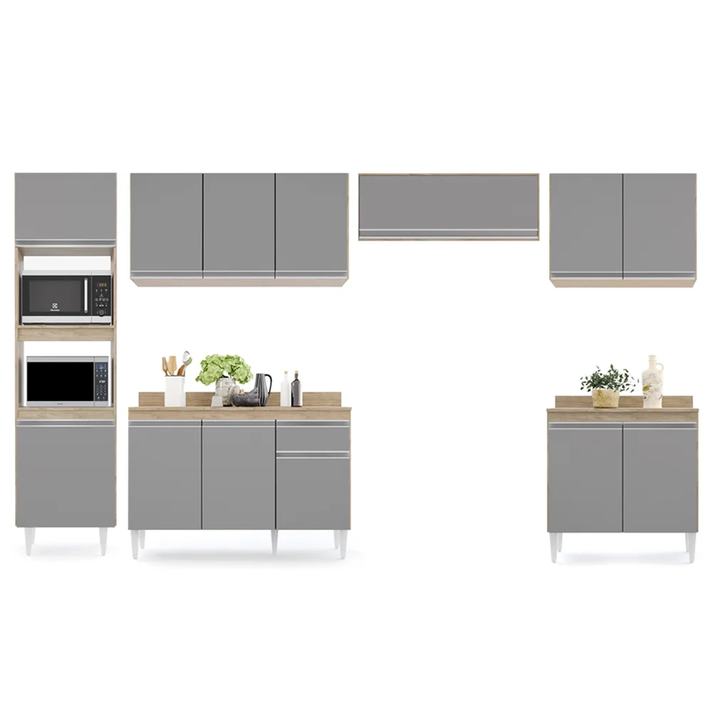 Cozinha Modulada 6 Módulos Composição 8 Castanho/Cinza - Lumil Móveis
