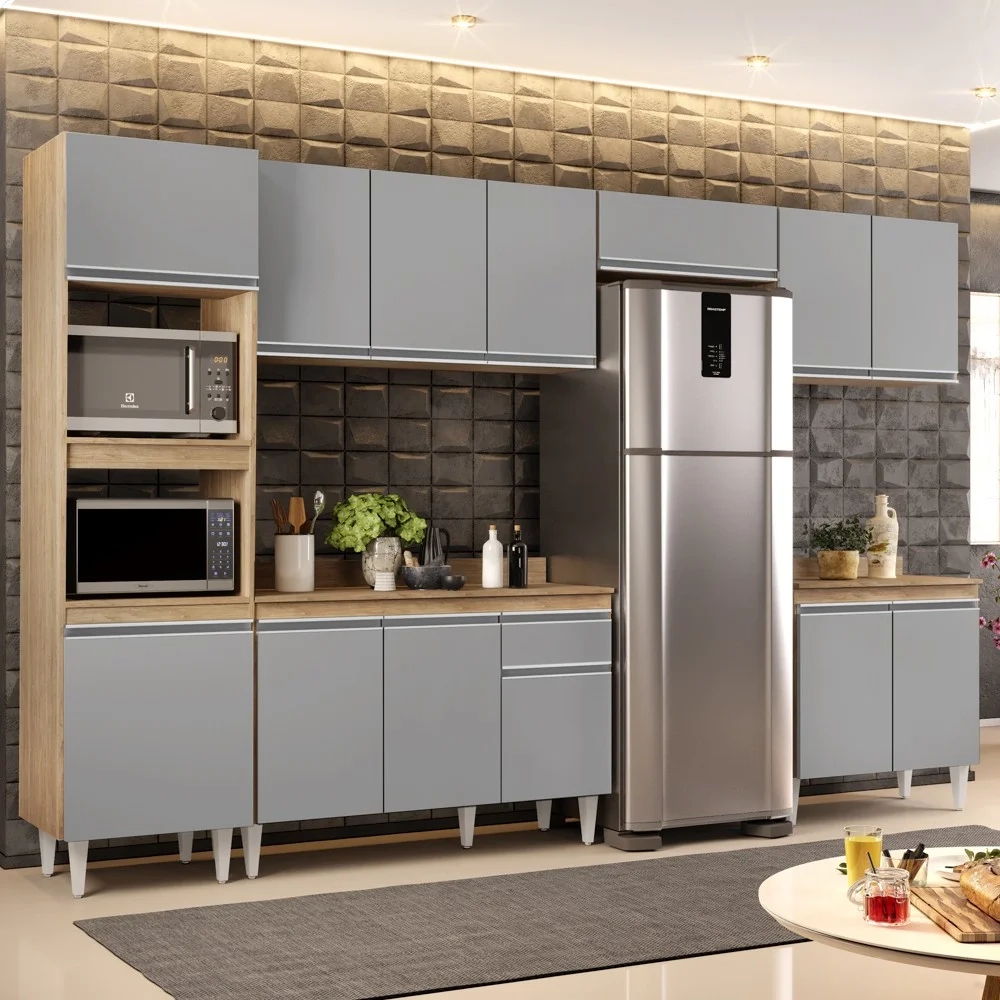 Cozinha Modulada 6 Módulos Composição 8 Castanho/Cinza - Lumil Móveis