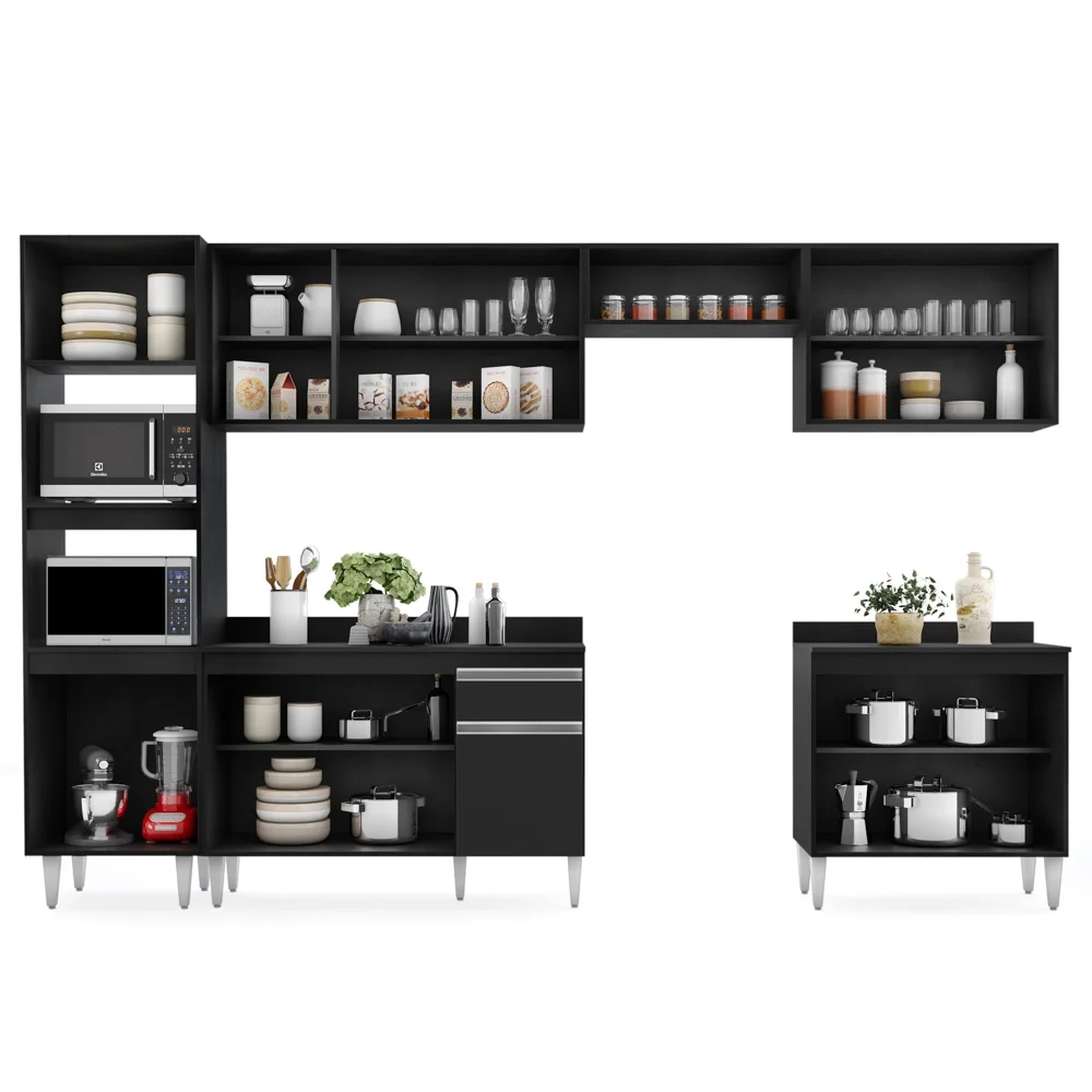 Cozinha Modulada 6 Módulos Composição 8 Preto - Lumil Móveis