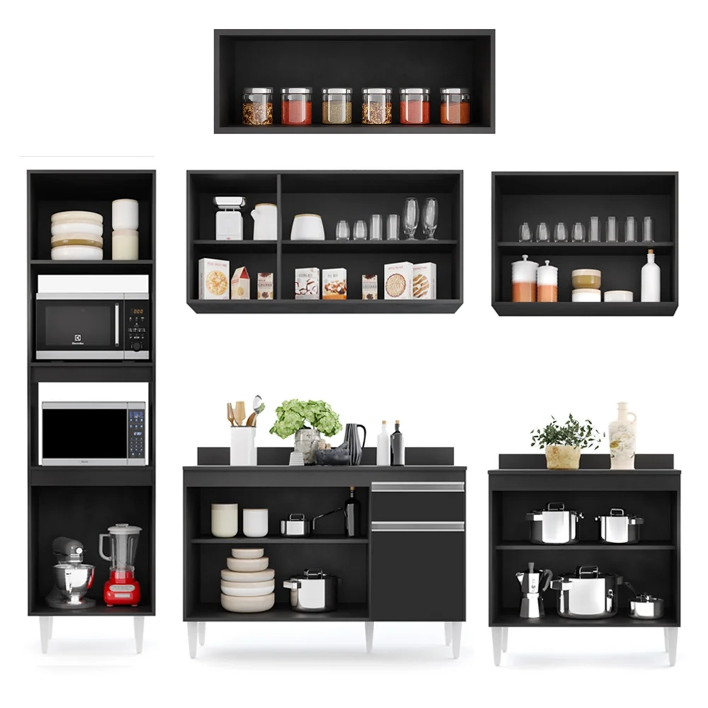 Cozinha Modulada 6 Módulos Composição 8 Preto - Lumil Móveis