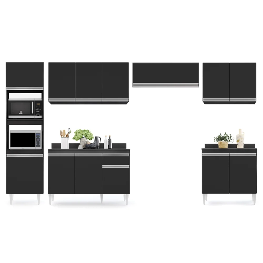 Cozinha Modulada 6 Módulos Composição 8 Preto - Lumil Móveis