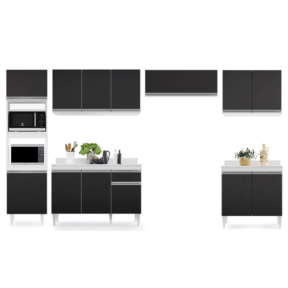 Cozinha Modulada 6 Módulos Composição 8 Branco/Preto - Lumil Móveis