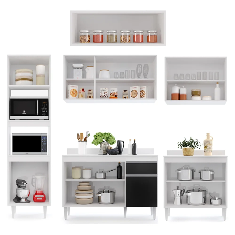 Cozinha Modulada 6 Módulos Composição 8 Branco/Preto - Lumil Móveis