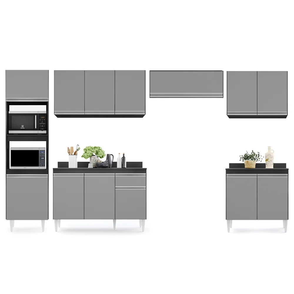 Cozinha Modulada 6 Módulos Composição 8 Preto/Cinza - Lumil Móveis