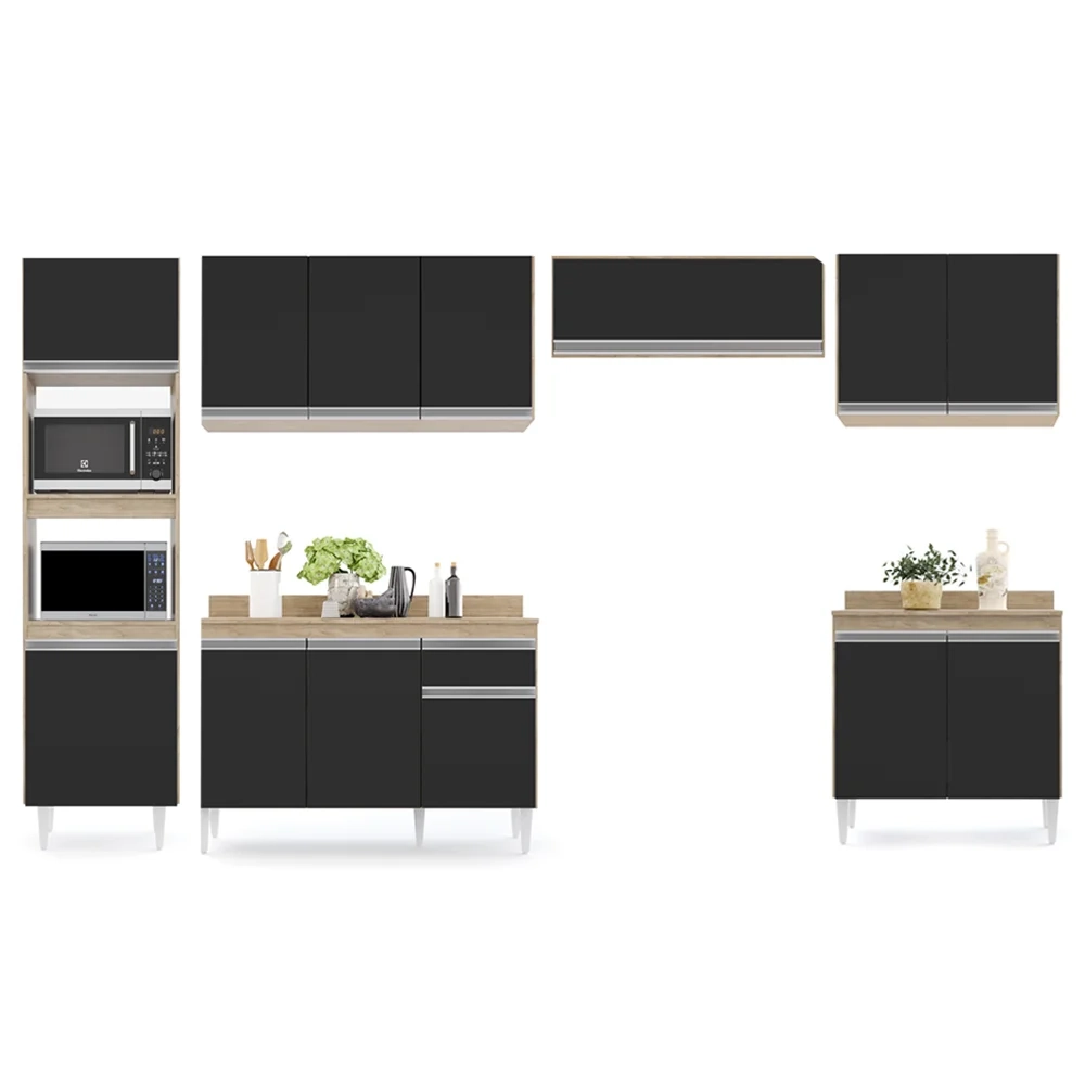 Cozinha Modulada 6 Módulos Composição 8 Castanho/Preto - Lumil Móveis