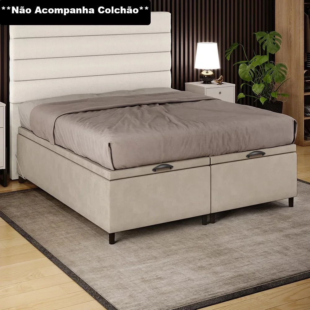 Base Cama Box Baú Casal Queen 158cm Hit Z04 Suede Bege - Mpozenato