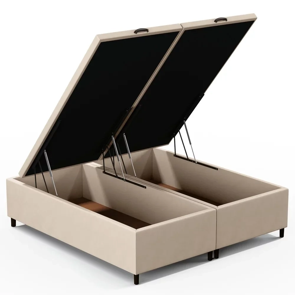 Base Cama Box Baú Casal Queen 158cm Hit Z04 Suede Bege - Mpozenato