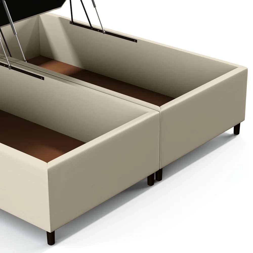 Base Cama Box Baú Casal Queen 158cm Hit Z04 Sintético Bege- Mpozenato