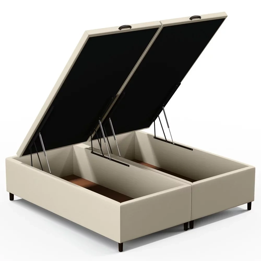 Base Cama Box Baú Casal Queen 158cm Hit Z04 Sintético Bege- Mpozenato