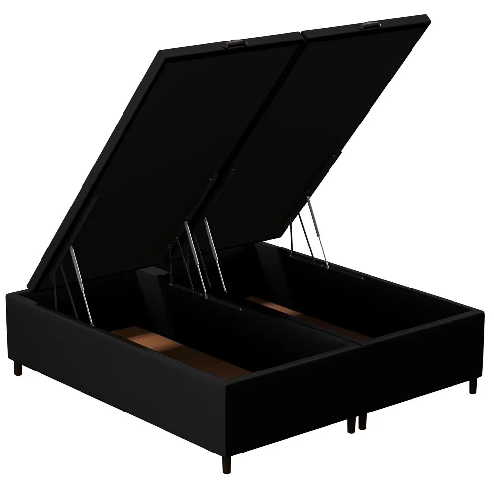 Base Cama Box Baú Casal Queen 158cm Hit Z04 Sintético Preto - Mpozenato