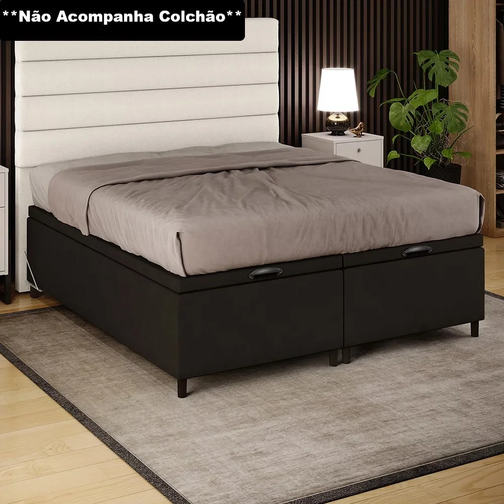 Base Cama Box Baú Casal Queen 158cm Hit Z04 Suede Marrom - Mpozenato