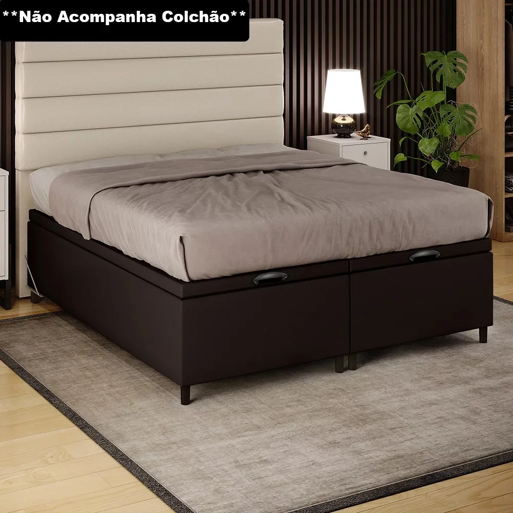 Base Cama Box Baú Casal Queen 158cm Hit Z04 Sintético Marrom - Mpozenato