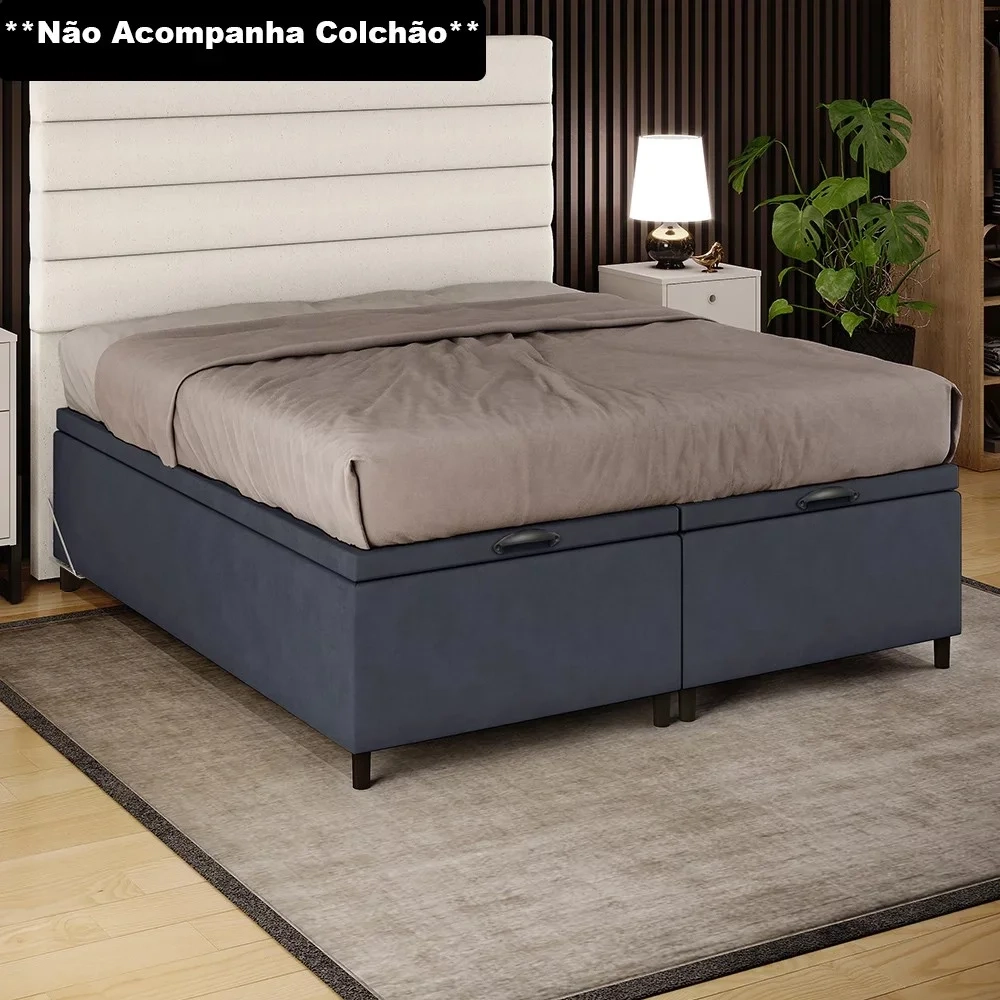 Base Cama Box Baú Casal Queen 158cm Hit Z04 Suede Cinza - Mpozenato