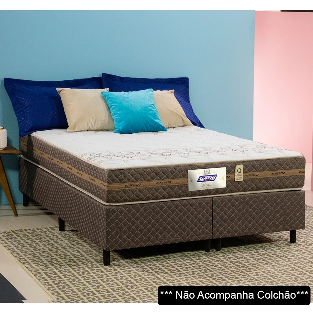 Base Para Cama Box Casal Queen Size Bipartido 158cm Poliéster Bordado Flora Marrom - Gazin