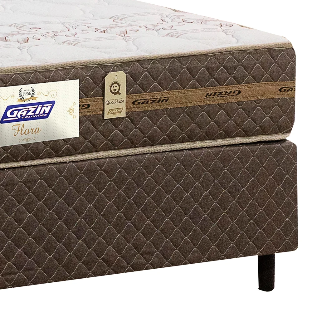 Base Para Cama Box Casal Queen Size Bipartido 158cm Poliéster Bordado Flora Marrom - Gazin