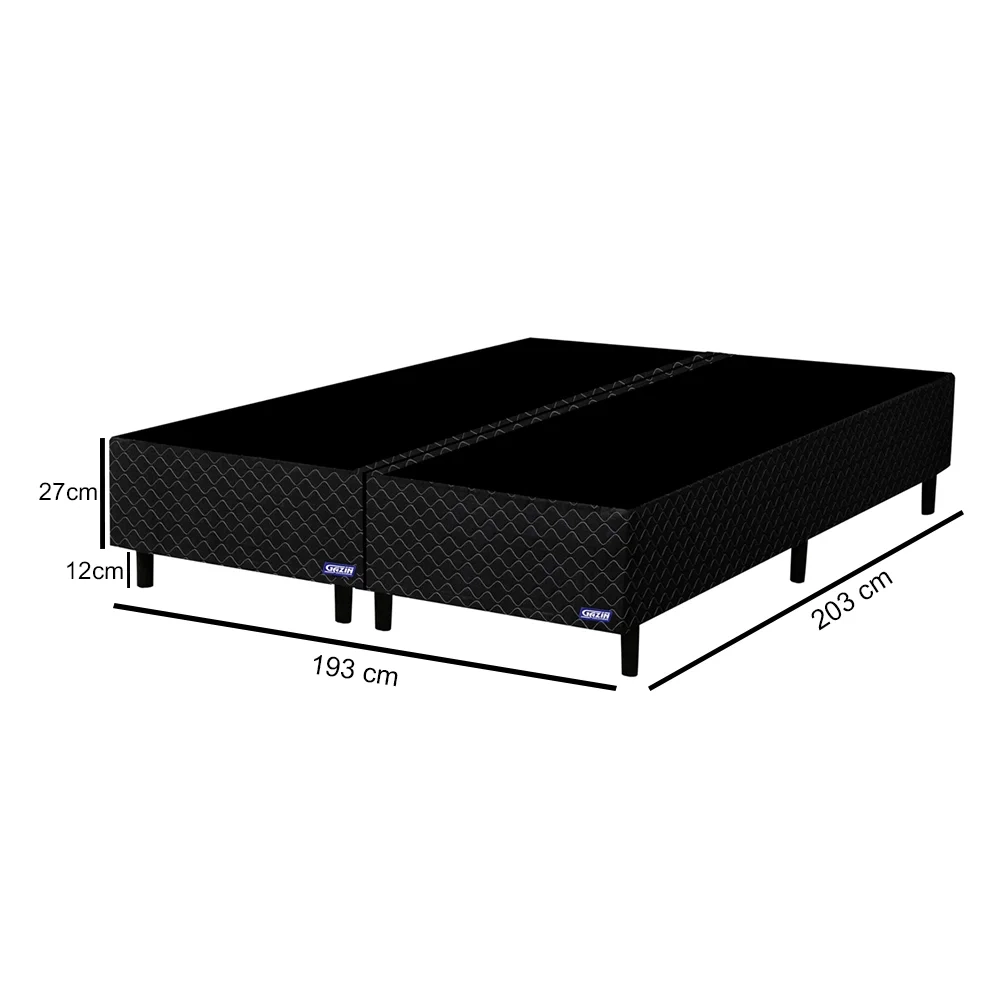 Base Para Cama Box Casal King Size Bipartido 193cm Poliéster Bordado Perola Negra Preto - Gazin