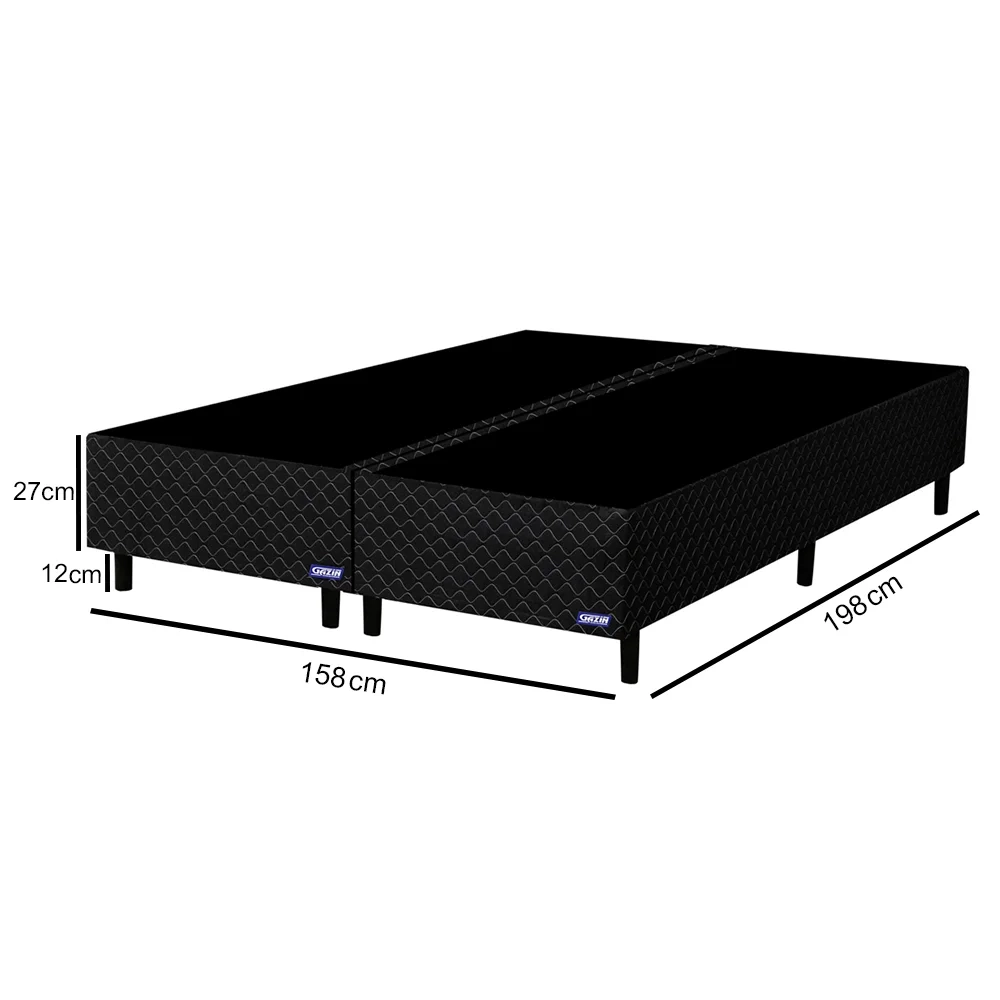Base Para Cama Box Casal Bipartido 158cm Poliéster Bordado Perola Negra Preto - Gazin