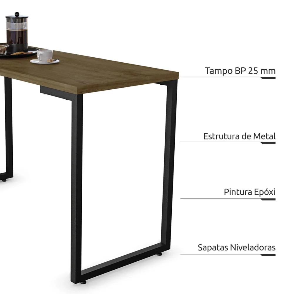 Conjunto Mesa de Cozinha Prattica Industrial 90cm com 2 Banquetas F02 Castanho/Preto - Mpozenato