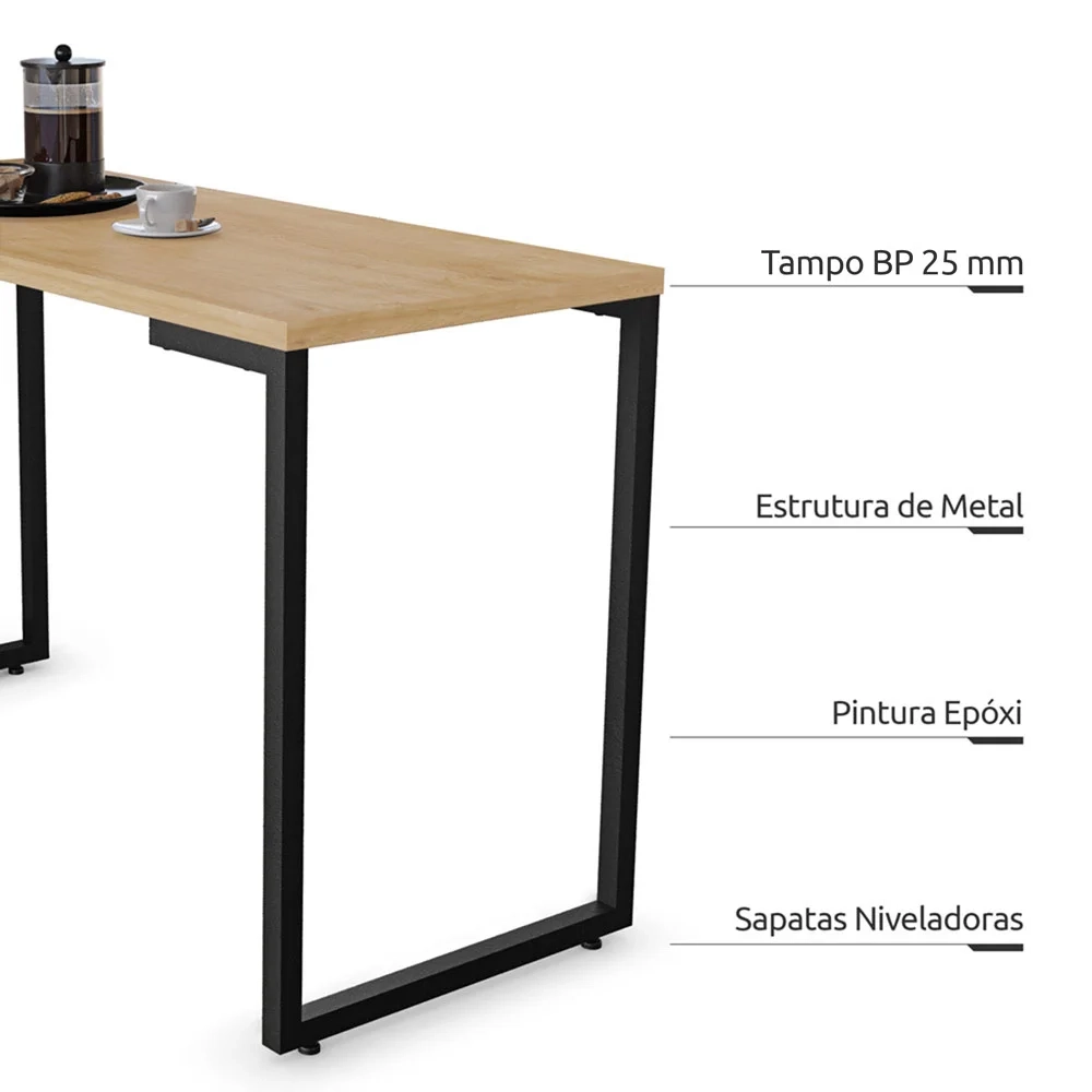 Mesa de Cozinha Multiuso Lanche Rápido Estilo Industrial 90x50cm BP Prattica F02 Nature - Mpozenato