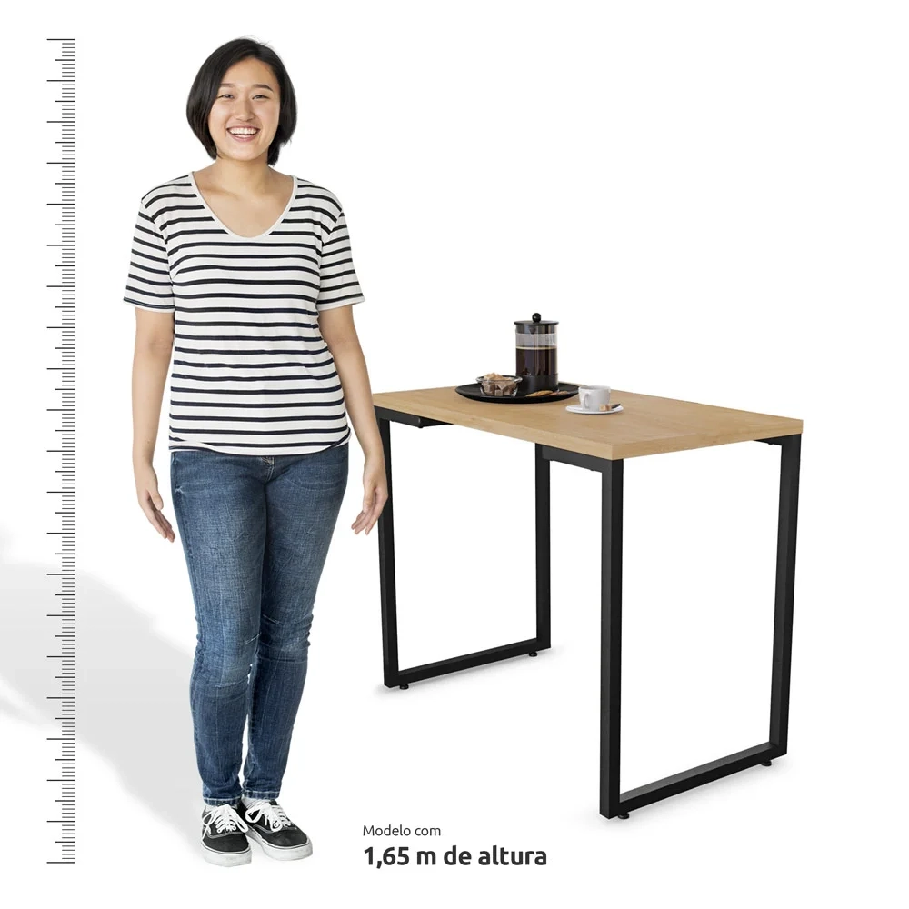 Mesa de Cozinha Multiuso Lanche Rápido Estilo Industrial 90x50cm BP Prattica F02 Nature - Mpozenato