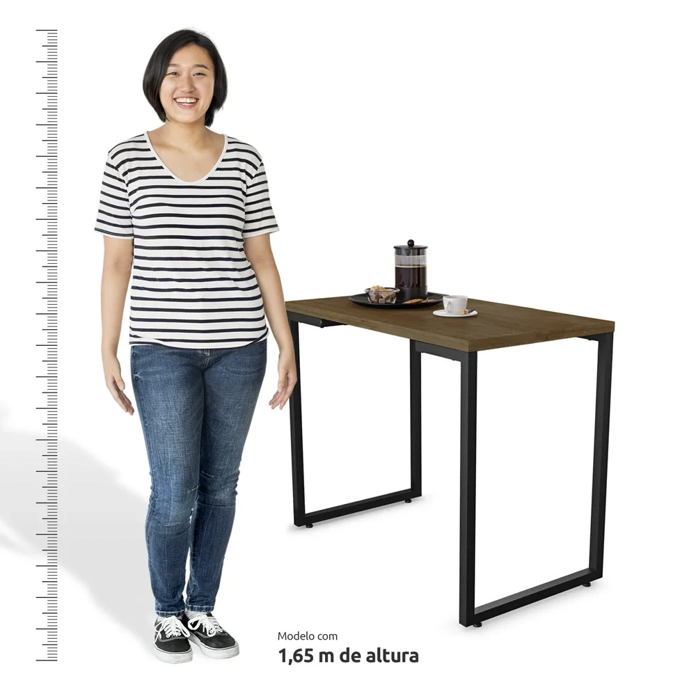 Conjunto Mesa de Cozinha Prattica Industrial 90cm com 2 Banquetas F02 Castanho/Branco - Mpozenato