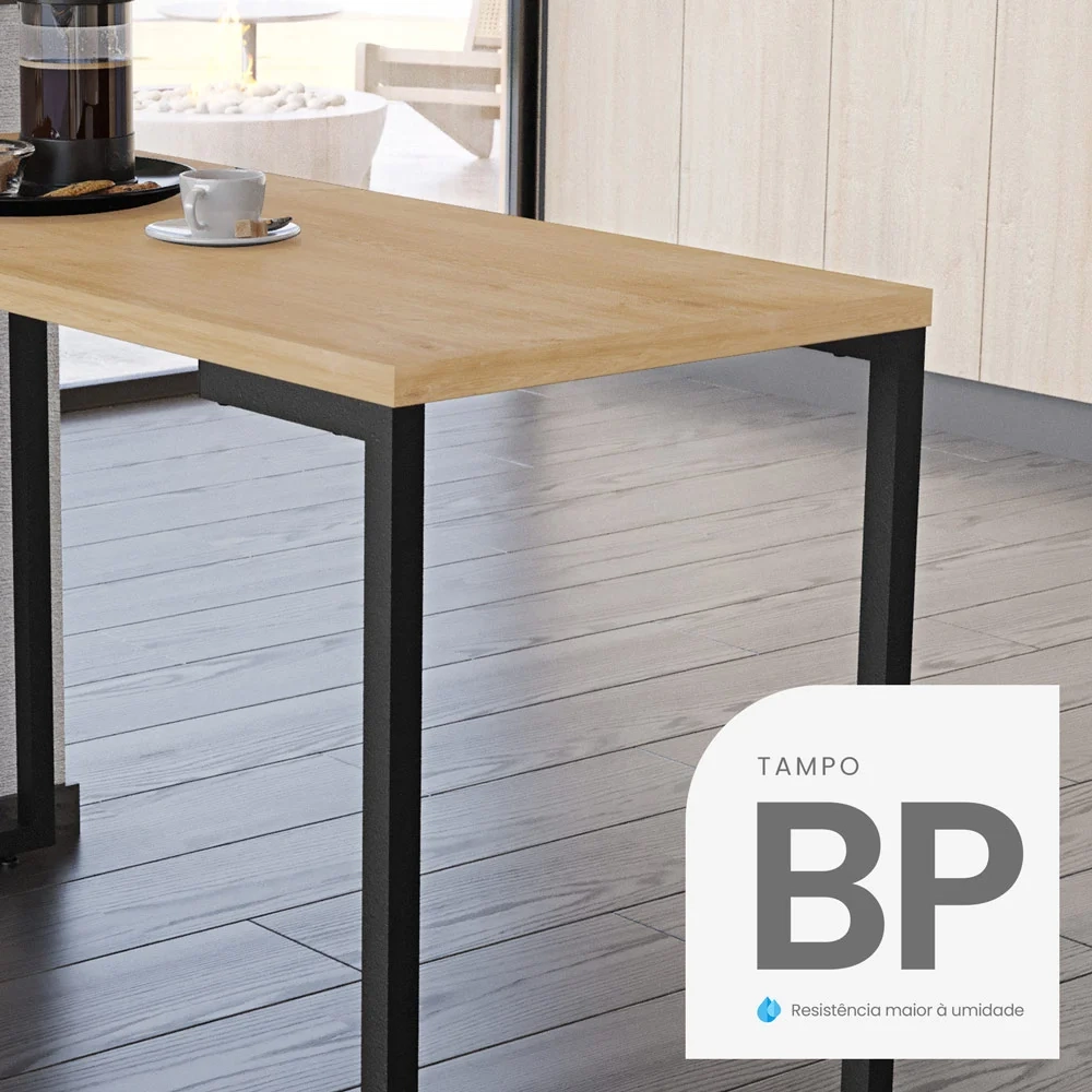 Conjunto Mesa de Cozinha Prattica Industrial 90cm com 2 Banquetas F02 Nature/Preto - Mpozenato